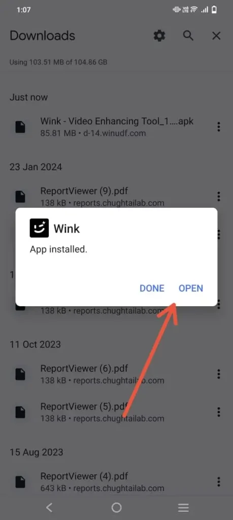 Click on the Open button to start Wink Old Apk WinkGeeks